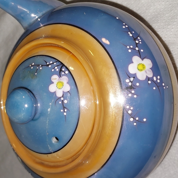 Takito Japan Lusterware Porcelain Hand Painted Teapot periwinkle peach luster - Picture 3 of 12